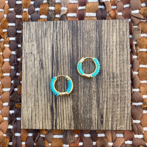 Zara Turquoise Pavé Huggy Hoop Earrings - Picture 6 of 6